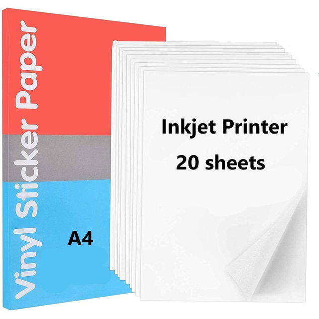 20 Sheets A4 Vinyl Sticker Paper for Inkjet Printer Matte White Self Adhesive  Stickers Label Waterproof Decal Paper Sheet - AliExpress